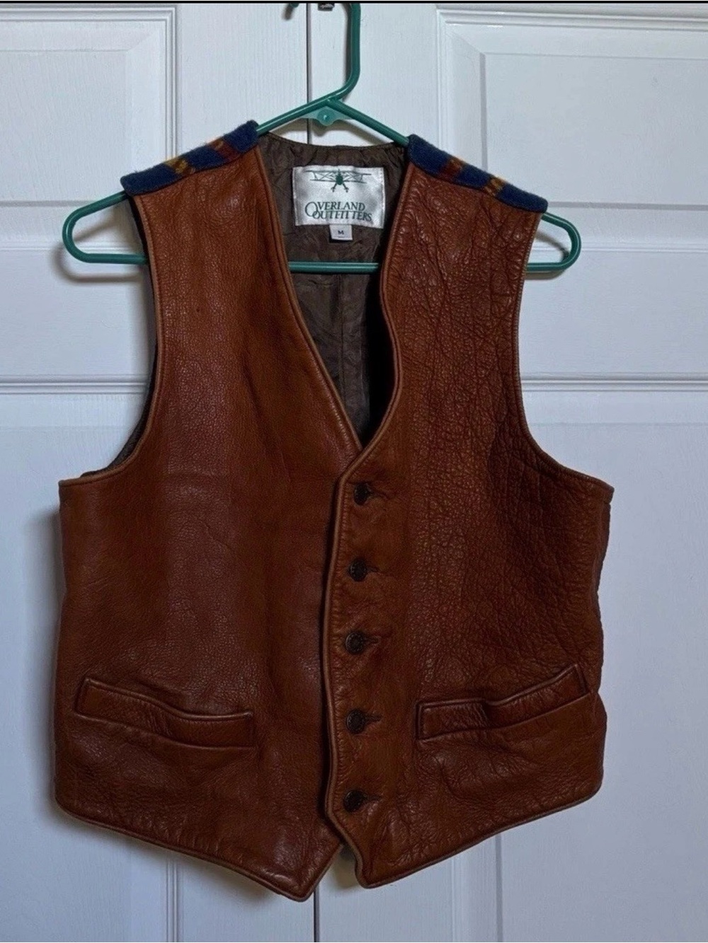 Overland Outfitters Genuine Leather Wool Plaid Western Vest Men M Brown